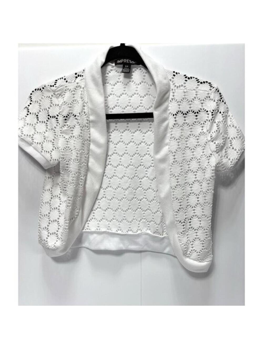 Womens White Short Sleeve Cardigan Sweater Small Size With Small Stain*As is*